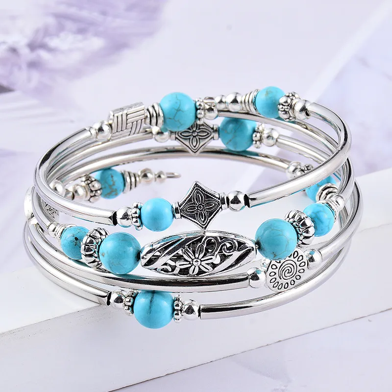 Wholesale Retro Flower Natural Stone Handmade Bracelets 1 Piece