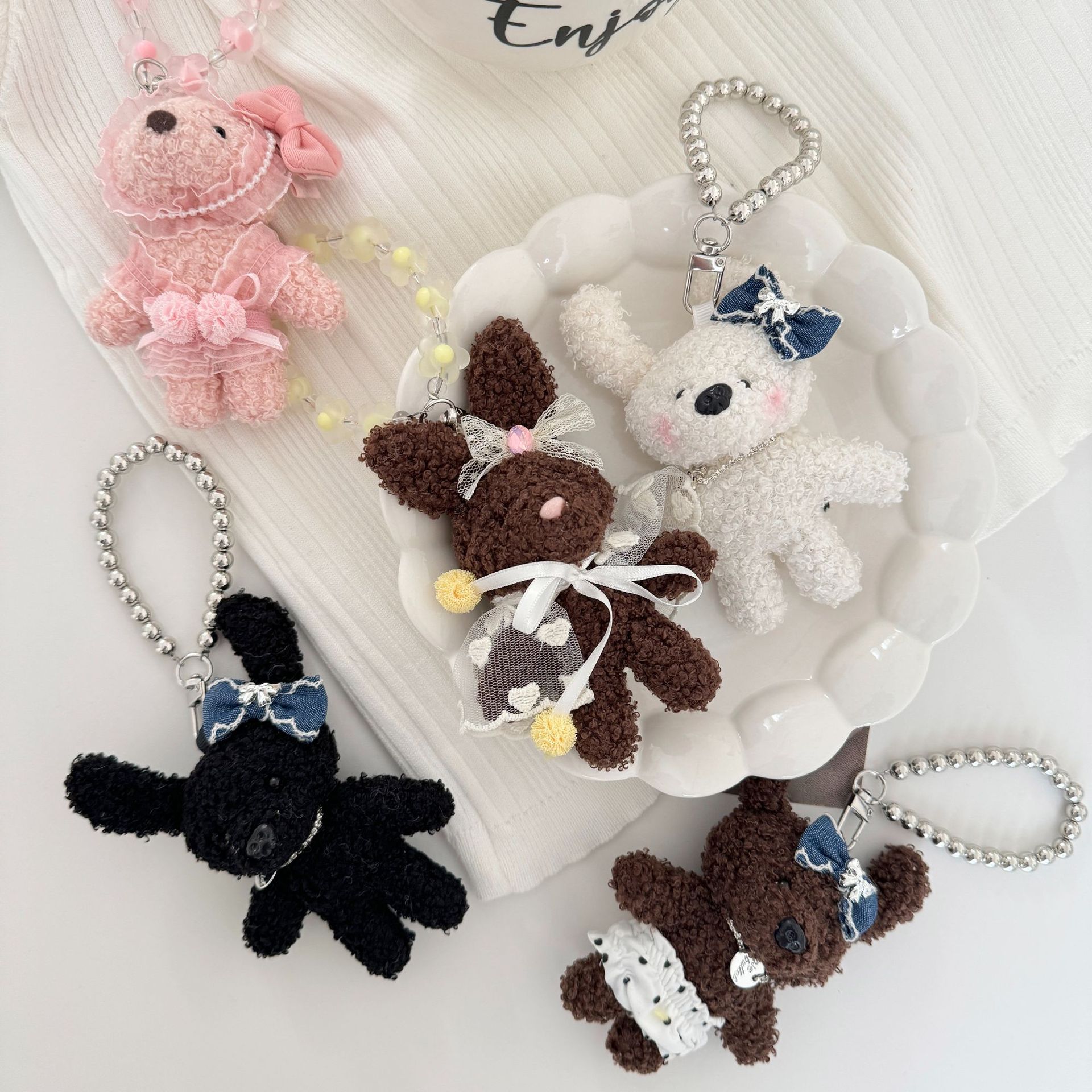 Wholesale Bunny Pendant String Korean Mori Bunny Hanging Chain Cute Bow Pink Coee New Explosion Bunny Pattern