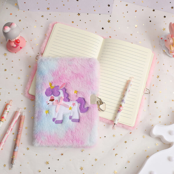 Wholesale Cartoon Unicorn Plush Notebook with Lock Cartoon Diary