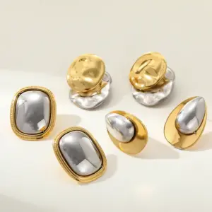 Wholesale PVD Coated Real Gold Plated 18K Gold Irregular Geometric 304 Stainless Steel Luxurious Queen Simple Style Waterproof Non Tarnish Ear Studs
