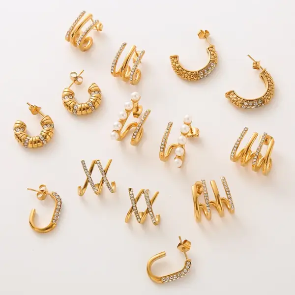 304 Stainless Steel Paw Print PVD Coated Artificial Pearls Artificial Diamond 24K Gold Plated Streetwear Waterproof Non Tarnish Ear Studs