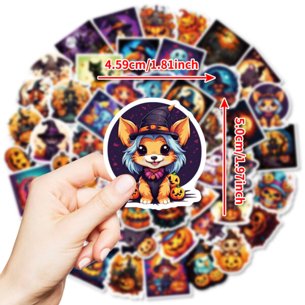 Wholesale Cross-Border Popular 50 Halloween Ghost Face Pumpkin Black Cat Cartoon Graffiti Stickers Mobile Phone Water Cup DIY Decorative Stickers