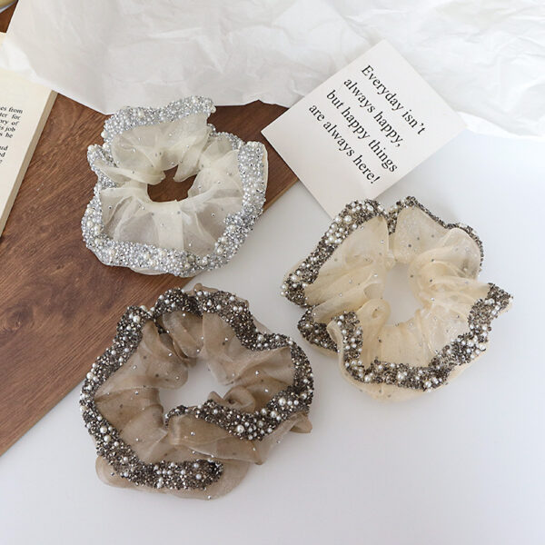 oly-1111ae4701aa3869117c9938d65261de Wholesale Internet Celebrity Advanced Light Luxury Organza Rhinestone Colon Ring Elegant Payertail Hair Rope High Elastic Rubber Tendon Hair Rope Hair Accessories