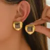 Wholesale 304 Stainless Steel Geometric PVD Coated Glass Real Gold Plated Real Gold Plated Casual Simple Style Waterproof Non Tarnish Ear Studs
