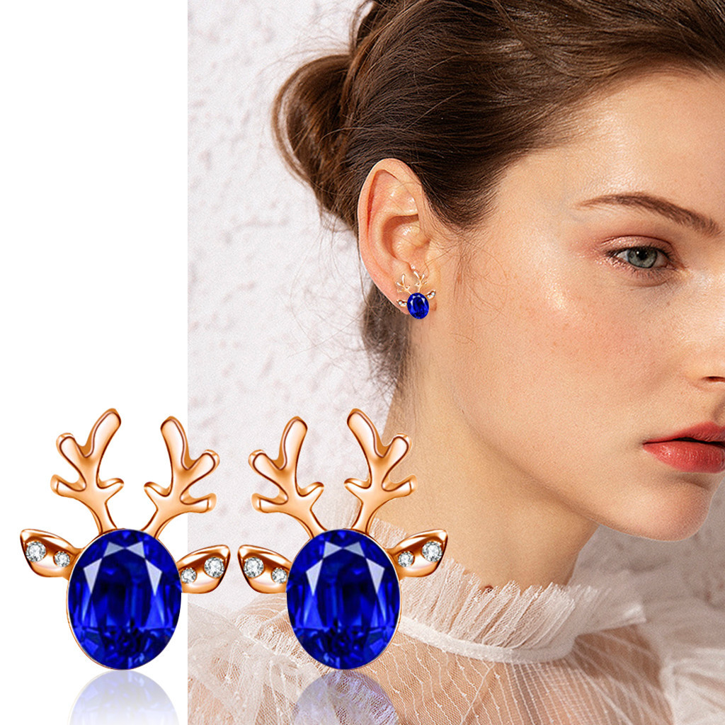 Wholesale Crystal gemstone antler earrings temperament Christmas reindeer earrings