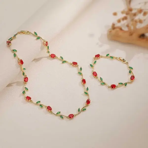Wholesale Jewelry Elegant Luxurious Romantic Branches And Leaves Flower Copper Zircon 18K Gold Plated Plating Inlay Handmade Chain Bracelets