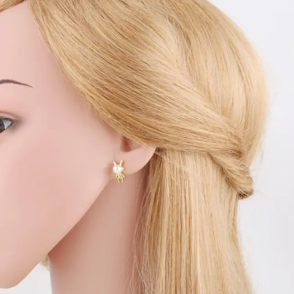 Wholesale 1 Pair Modern Style Simple Style Rabbit Flower Bow Knot Plating Inlay Copper Pearl Zircon 18k Gold Plated Ear Studs