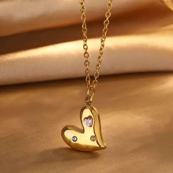 Wholesale Electroplating PVD Coated 18K Gold Plated Imitation Heart Shape 304 Stainless Steel Sweet Simple Style Classic Earrings Necklace Jewelry Set