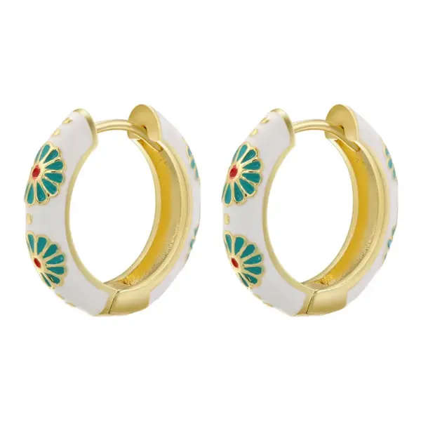 Wholesale 1 Pair Elegant Sweet Pastoral Flower Enamel Plating Copper 18k Gold Plated Earrings