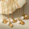 PVD Coated Real Gold Plated Tortoise Starfish Shell 304 Stainless Steel Marine Style Simple Style Commute Waterproof Non Tarnish 304 Stainless Steel Lobster Trigger Clasp Closure Pendant Necklace
