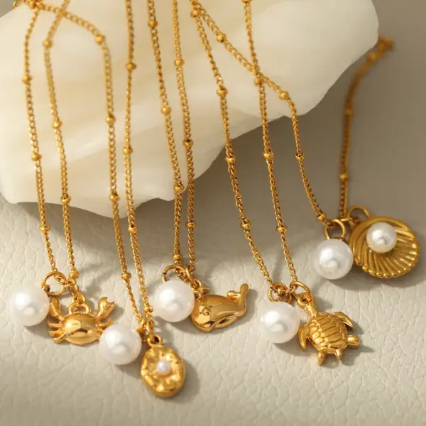 PVD Coated Real Gold Plated Tortoise Starfish Shell 304 Stainless Steel Marine Style Simple Style Commute Waterproof Non Tarnish 304 Stainless Steel Lobster Trigger Clasp Closure Pendant Necklace