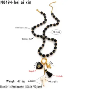 Black Beaded Multi Pendant Necklace / Average Size