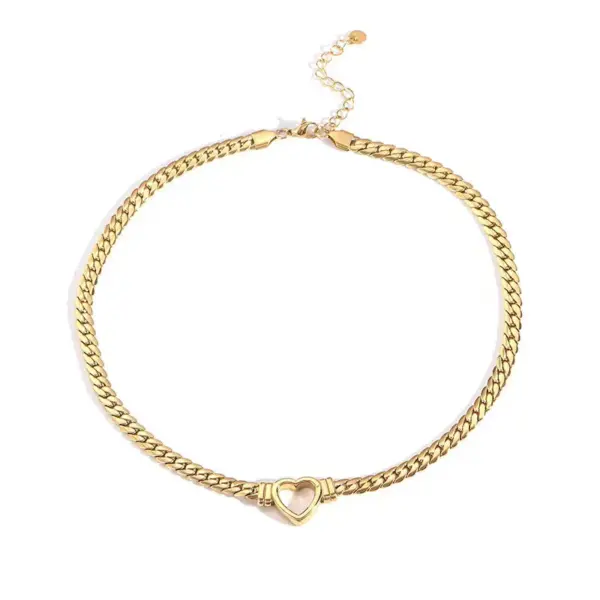 PVD Coated Real Gold Plated 16K White Plating Heart Shape 304 Stainless Steel IG Style Waterproof Non Tarnish Necklace