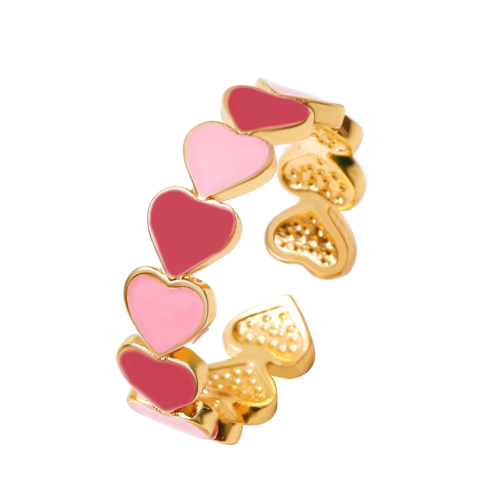 Wholesale Cross-border ins with pink love ring sweet copper open heart-shaped ring European and American creative geometric jewelry