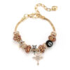 Wholesale Leopard Cross Stainless Steel Bracelet Zircon Adjustable Beaded Lobster Buckle Bracelet Premium Sense