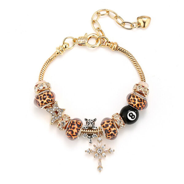Wholesale Leopard Cross Stainless Steel Bracelet Zircon Adjustable Beaded Lobster Buckle Bracelet Premium Sense