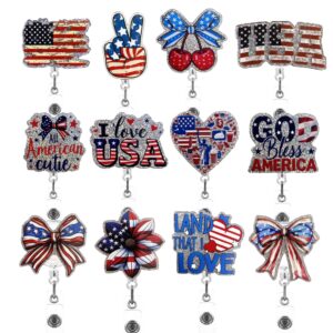 Wholesale Cross-border New Acrylic Glitter Independence Day Easy-to-pull Buckle US Doctor Nurse Retractable Badge Reel ID Buckle