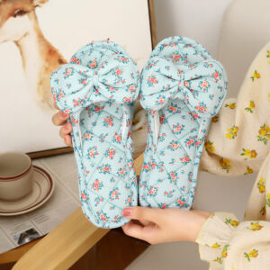 Two layers of korean floral blue cloth bottom slippers / Women's large size fits 38-39 feet