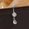 Wholesale 4-Claw Zircon Belly Button Ring Round Water Drop Shape Stainless Steel Piercing Jewelry For Women Heart Shape Wedding Birthday Party Festival