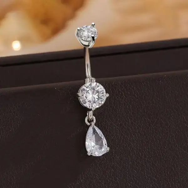 Wholesale 4-Claw Zircon Belly Button Ring Round Water Drop Shape Stainless Steel Piercing Jewelry For Women Heart Shape Wedding Birthday Party Festival