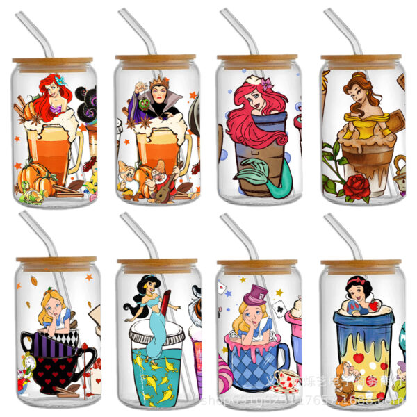 Wholesale Cartoon Princess series transparent crystal water cup waterproof sticker suit (8 pcs/set) 1Yc51969