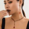Wholesale Retro Gothic dripping blood tassel niche sweet cool metal drop necklace