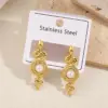 Wholesale Irregular Shape Pearl Flower Heart Snake Design Vacuum Plated 304 Stainless Steel Earrings Fashionable Casual Modern Style