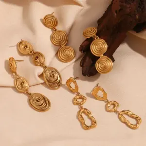 Wholesale PVD Coated Real Gold Plated 18K Gold Geometric 304 Stainless Steel Vintage Style Simple Style Classic Style Waterproof Non Tarnish Drop Earrings