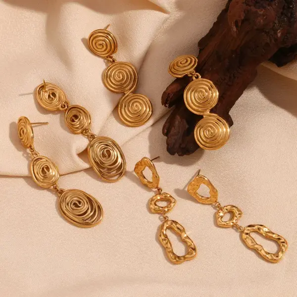 Wholesale PVD Coated Real Gold Plated 18K Gold Geometric 304 Stainless Steel Vintage Style Simple Style Classic Style Waterproof Non Tarnish Drop Earrings