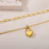PVD Coated Real Gold Plated 18K Gold Heart Shape 304 Stainless Steel Simple Style Waterproof Non Tarnish 304 Stainless Steel Double Layer Necklaces