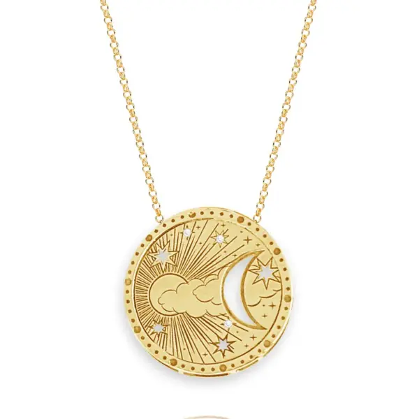 Wholesale 201 Stainless Steel 304 Stainless Steel Gold Plated Retro Simple Style Plating Hollow Out Sun Moon Pendant Necklace