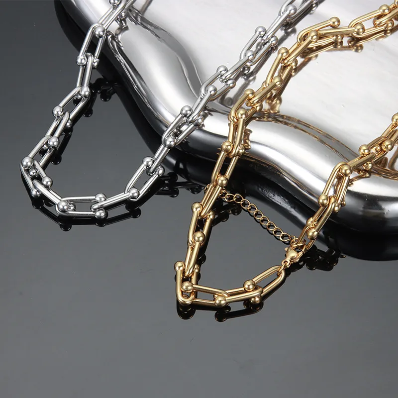 Wholesale Simple Style Streetwear U Shape Titanium Steel Plating Necklace