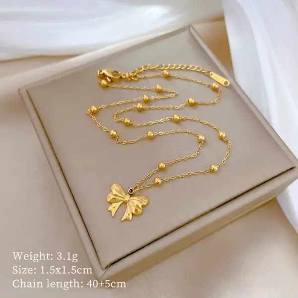 Wholesale PVD Coated Real Gold Plated Bow Knot Titanium Steel Sweet Simple Style Waterproof Non Tarnish Titanium Steel Pendant Necklace