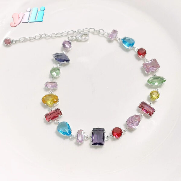 Wholesale Popular European and American Fashion Colorful Zircon Full Diamond Light Luxury Bracelet Women's Tourmaline Light Luxury Candy Bracelet Fresh Bracelet