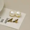 Wholesale 1 Pair Cute Pearl Bee Plating Copper 18K Gold Plated Ear Studs