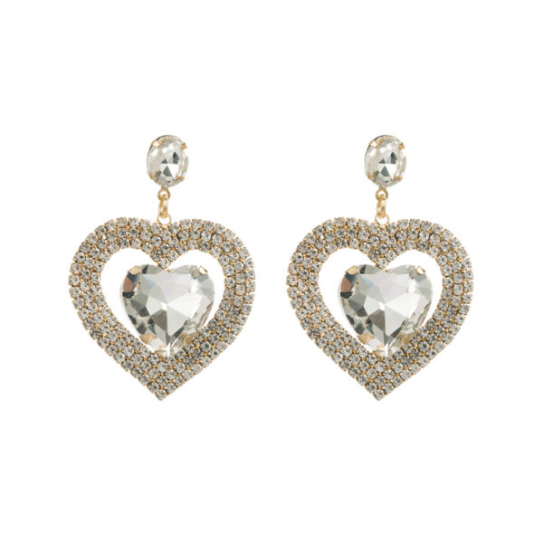 Wholesale diamond earrings women's alloy diamond double-layer love-shaped temperament earrings ear jewelry