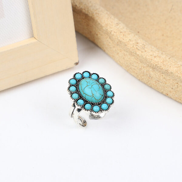 Wholesale Fashionable Bohemian Western Ethnic Style Turquoise Carved Feather Ring Fashion Personalized Ring