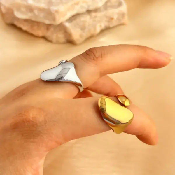 PVD Coated Real Gold Plated 18K Gold Geometric 201 Stainless Steel Casual Retro Simple Style Waterproof Non Tarnish Open Rings