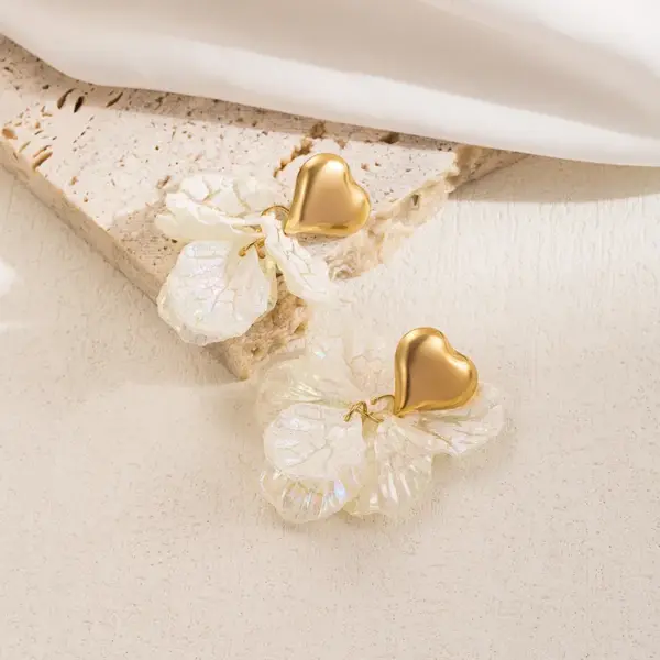 Wholesale 1 Pair Simple Style Heart Shape Plating Inlay Stainless Steel Artificial Pearls 18k Gold Plated Drop Earrings