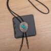 Wholesale Retro bolo tie collar necklace with eagle and natural turquoise bolo leather cord
