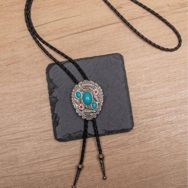 Wholesale Retro bolo tie collar necklace with eagle and natural turquoise bolo leather cord