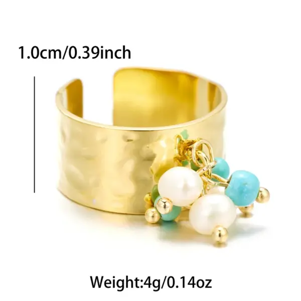 Wholesale Jewelry Sweet Artistic Round 304 Stainless Steel Freshwater Pearl Plating Inlay Open Rings