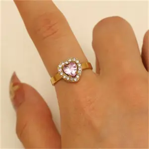 10 18K Real Gold (Pink Heart) 6626 / Adjustable Opening / 1 Piece