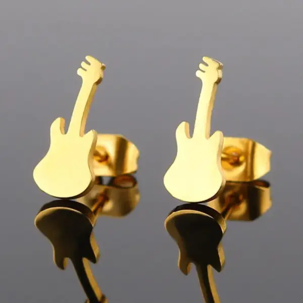 Wholesale PVD Coated 18K Gold Real Gold Plated Violin 304 Stainless Steel Fashion Waterproof Non Tarnish Ear Studs