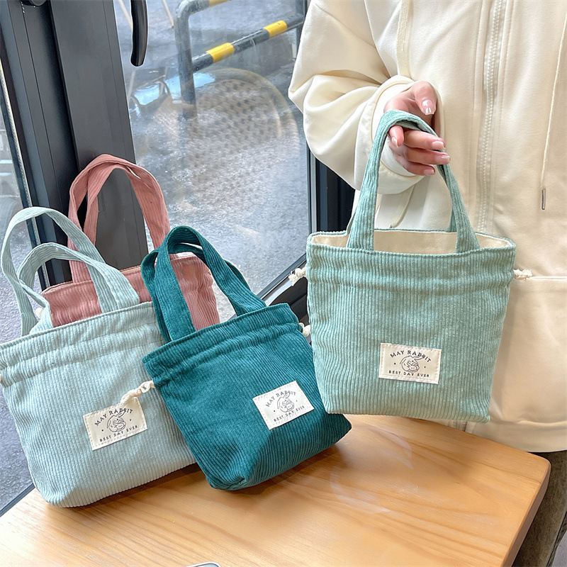 Wholesale MAY RABBIT corduroy awstring bag large capacity handbag storage bag canvas bag with hand gift awstring bag fashion