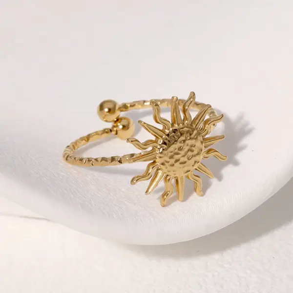 Wholesale PVD Coated Real Gold Plated 18K Gold Sun 304 Stainless Steel Modern Style IG Style Waterproof Non Tarnish Open Rings