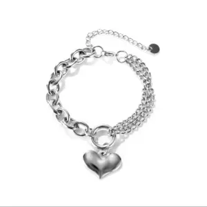 【XKB0021】Heart-shaped Bracelet / Steel Color
