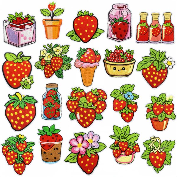 Wholesale Cute Cartoon Strawberry Embroider Cloth Patch Fruit Red Embroider Patch Accessories Clothing Accessories Computer Embroider Patch