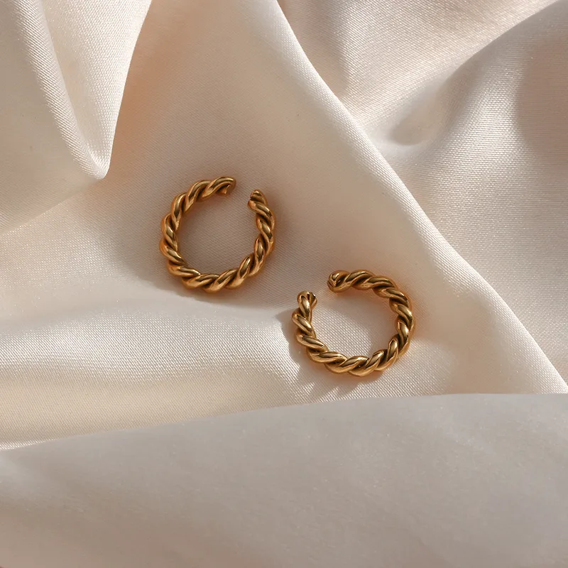 Wholesale PVD Coated Real Gold Plated 18K Gold C Shape 304 Stainless Steel Fashion Waterproof Non Tarnish Ear Clips