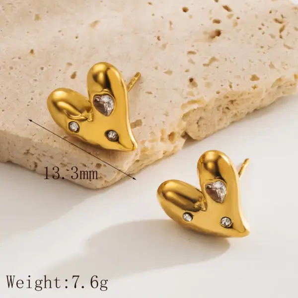 Wholesale 1 Pair Basic Sweet Heart Shape 304 Stainless Steel Zircon 18K Gold Plated Ear Studs